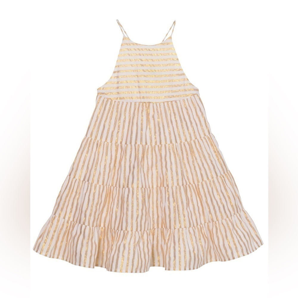 Velveteen White Metallic Gold Stripe Lara Sundress 14 - Picture 2 of 13